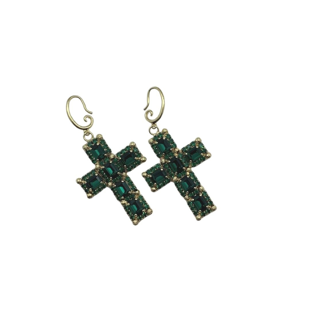 Monnaluna Emerald Roma Cross Earrings